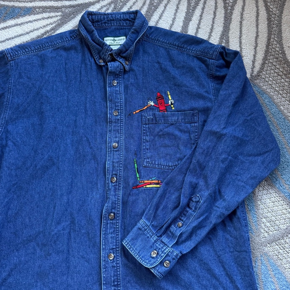 River‎ Ashe By Aspen Gold School Teacher Crayon Denim Long Sleeve Button Down L